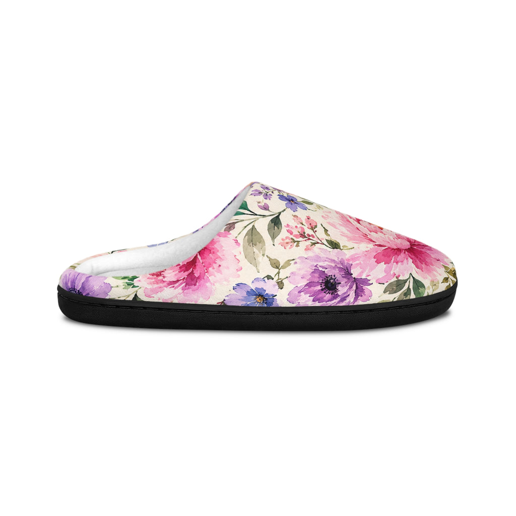 Floral Watercolor Women's Indoor Slippers — Pink Peony Cozy House Shoes