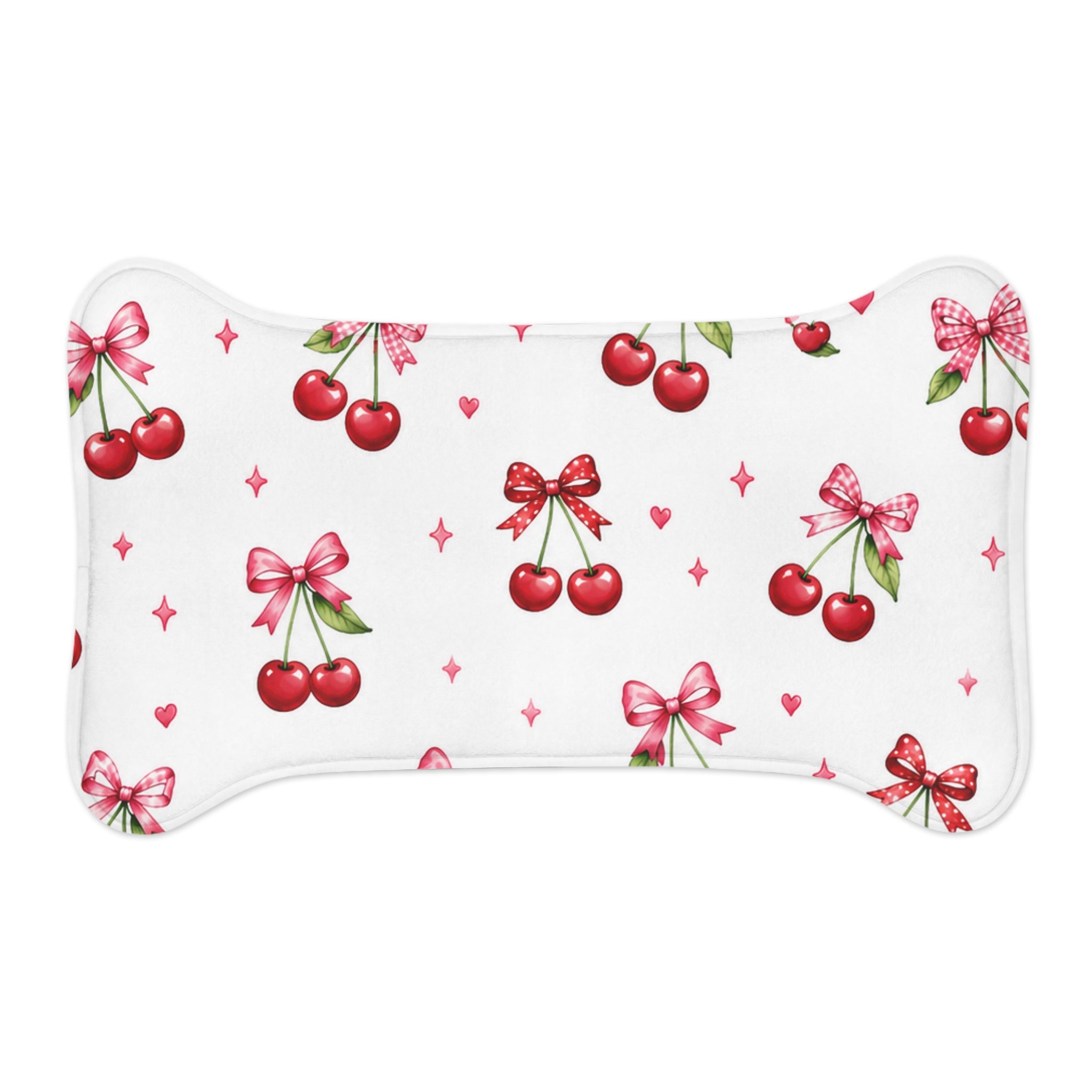 Cherry Bow Pet Feeding Mat — Cute Non-Slip Placemat for Dog & Cat Bowls