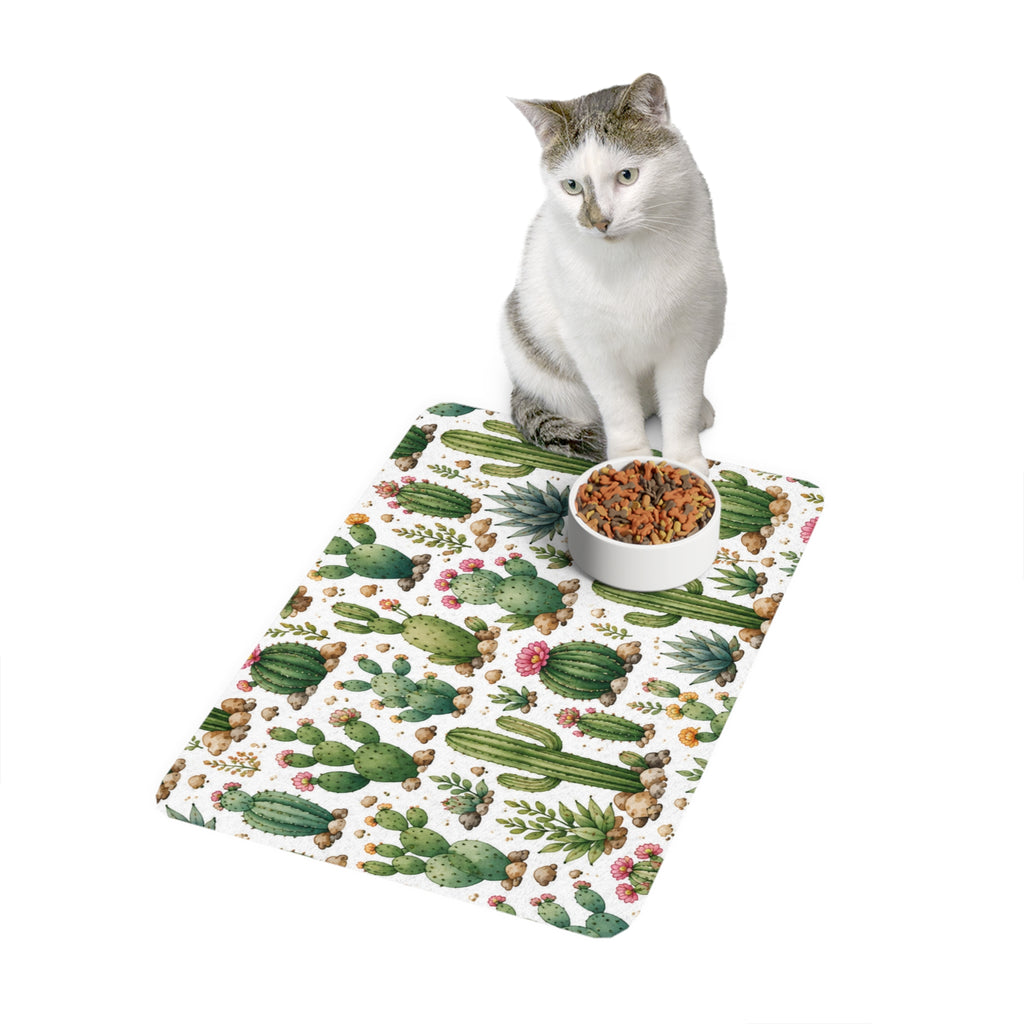 Cactus Pattern Pet Food Mat (12x18) — Non-Slip Feeding Mat for Dogs & Cats