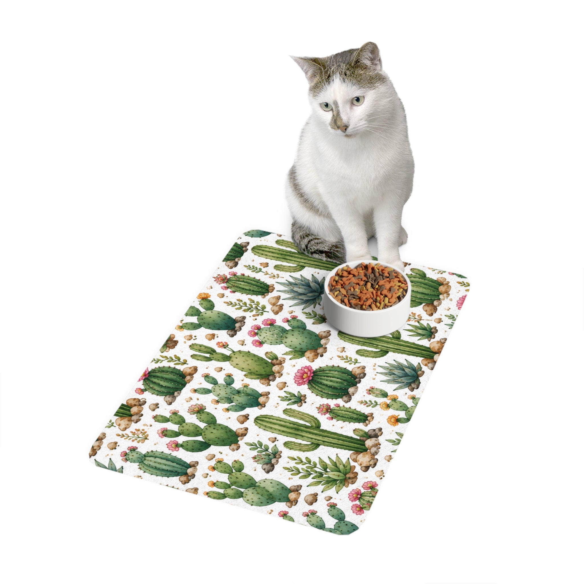 Cactus Pattern Pet Food Mat (12x18) — Non-Slip Feeding Mat for Dogs & Cats