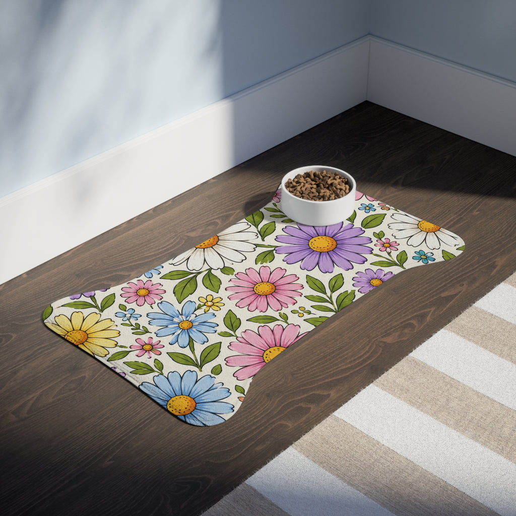Floral Daisy Pet Feeding Mat — Colorful Spring Flowers Placemat for Dogs & Cats