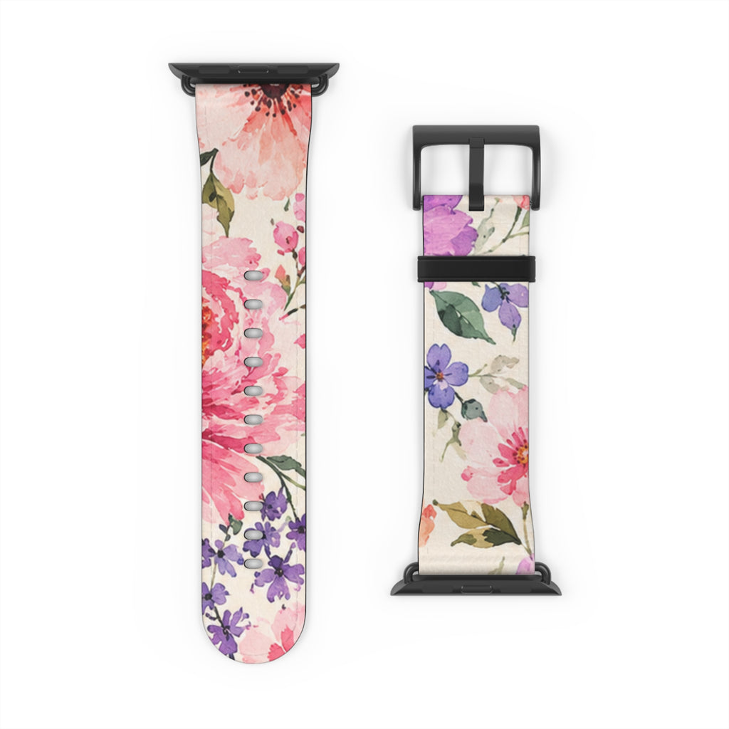 Floral Watercolor Watch Band — Pink & Lavender Garden Apple Watch Strap
