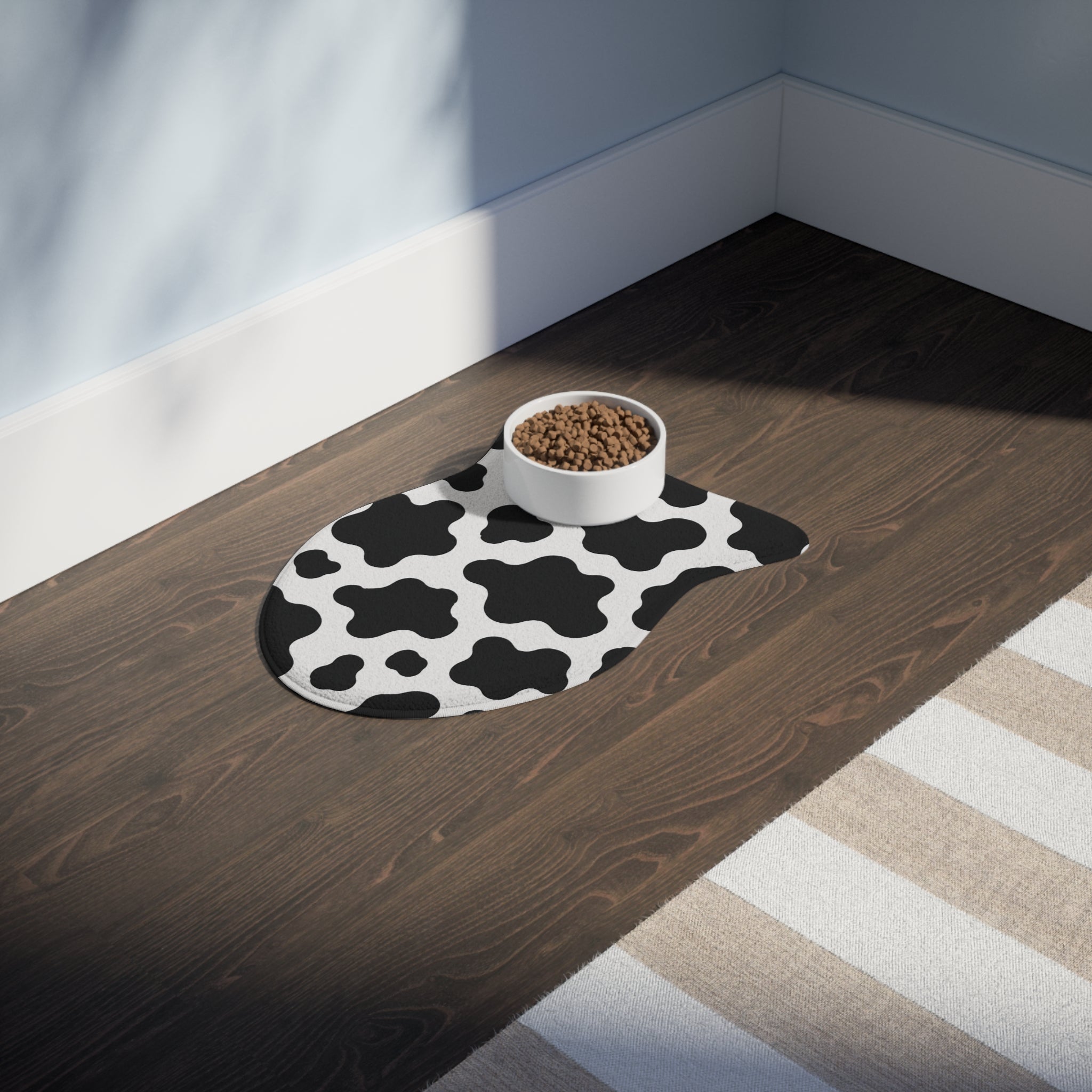 Cow Print Pet Feeding Mat — Non-Slip, Waterproof Dog & Cat Bowl Placemat