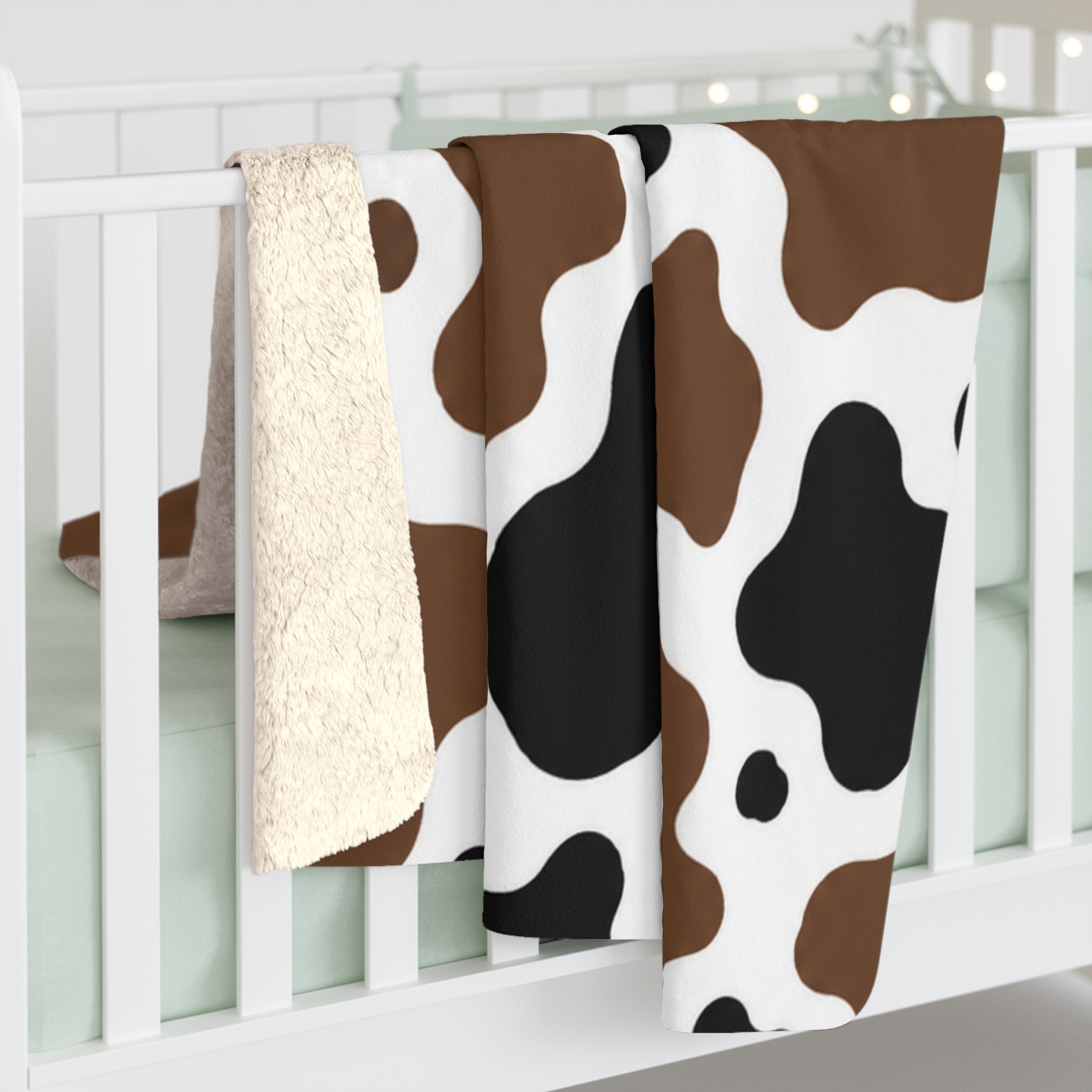 Cow Print Sherpa Blanket — Cozy Brown & Black Fleece Throw