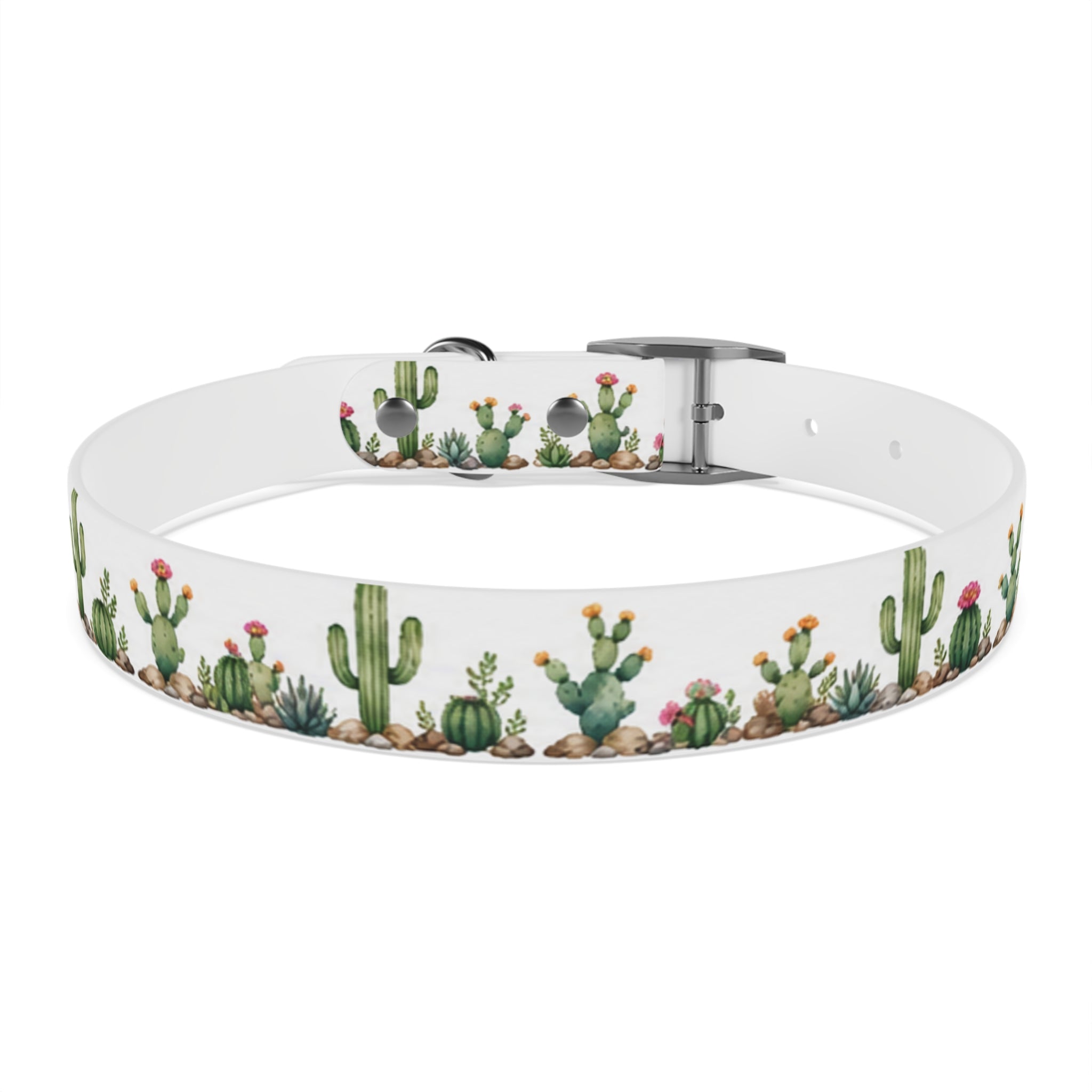 Cactus Garden Dog Collar — Watercolor Succulent Print for Small & Large Dogs