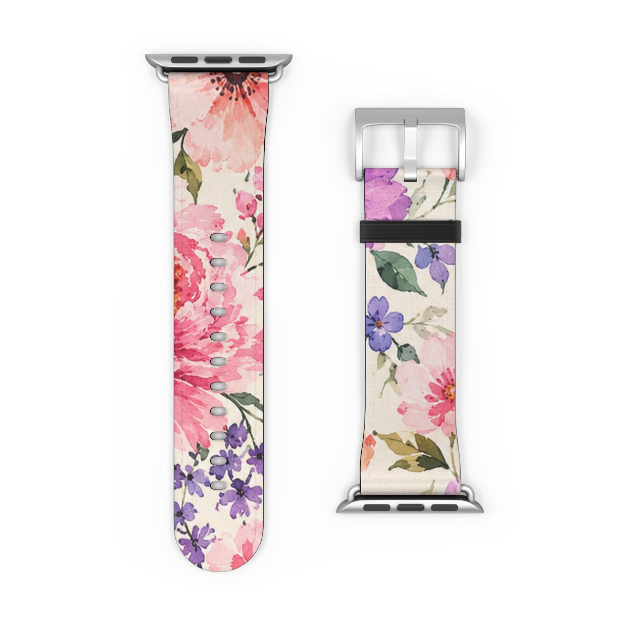 Floral Watercolor Watch Band — Pink & Lavender Garden Apple Watch Strap