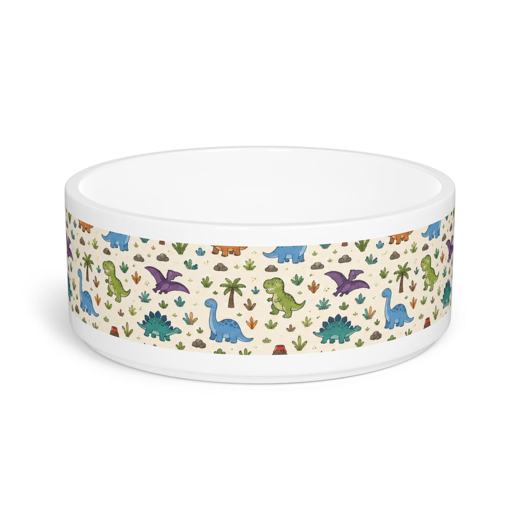 Dinosaur Pattern Pet Bowl — Cute Colorful Dino Feeding Dish for Dogs & Cats