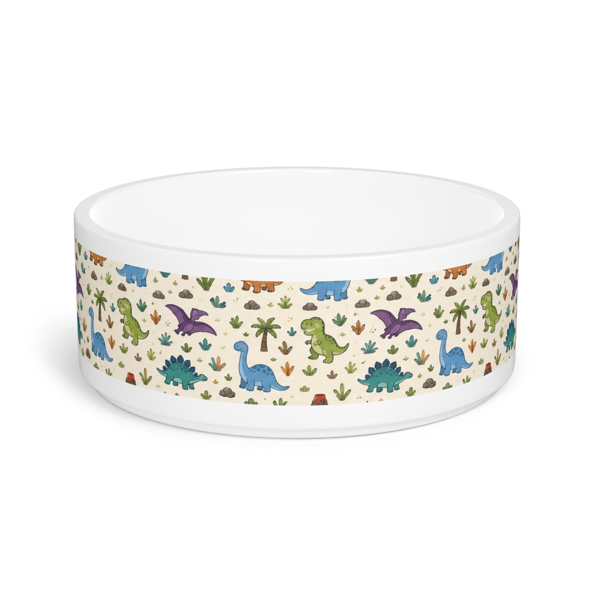 Dinosaur Pattern Pet Bowl — Cute Colorful Dino Feeding Dish for Dogs & Cats