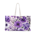 Purple Floral Weekender Bag — Large Travel Tote with Violet Rose & Anemone Print