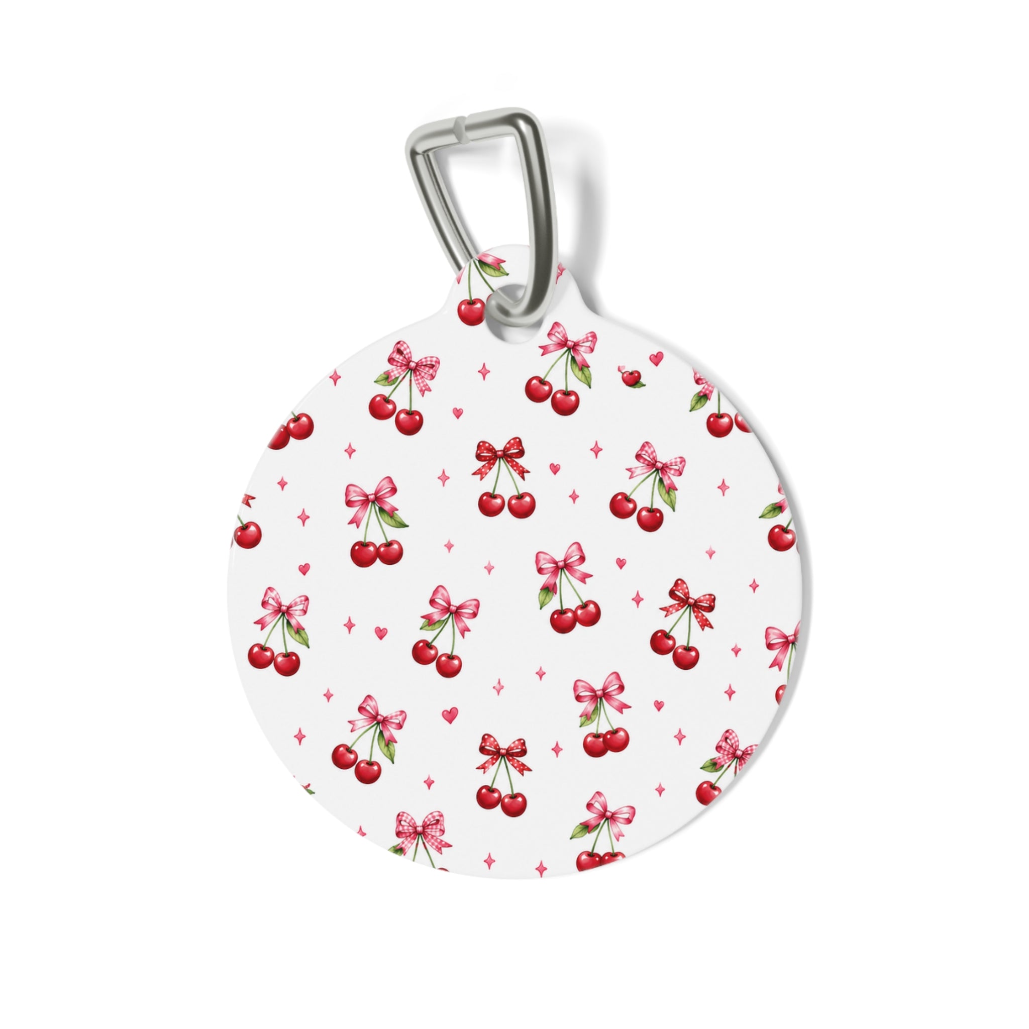 Cherry Bow Pet ID Tag — Cute Pink Cherry Pattern Dog & Cat Name Tag