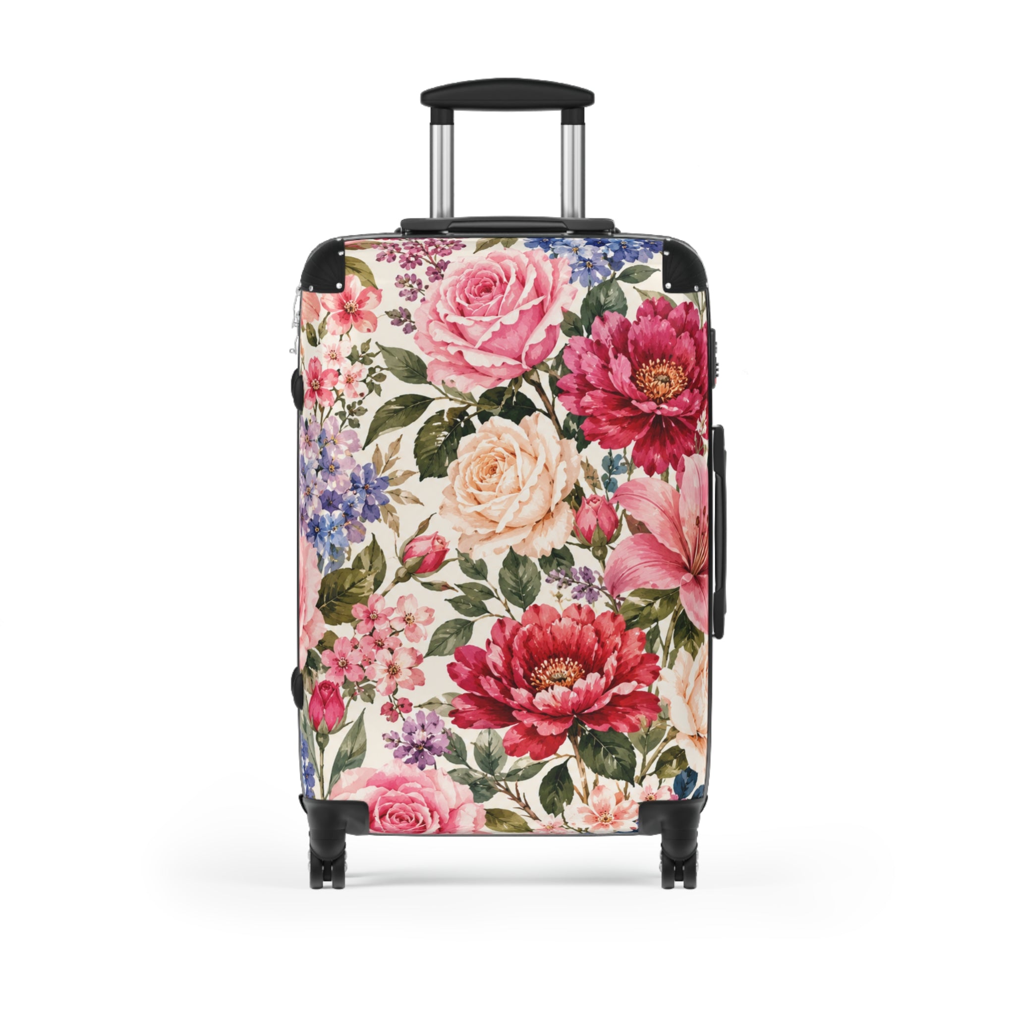 Floral Rose Garden Suitcase — Vintage Pink Peony Luggage Cover