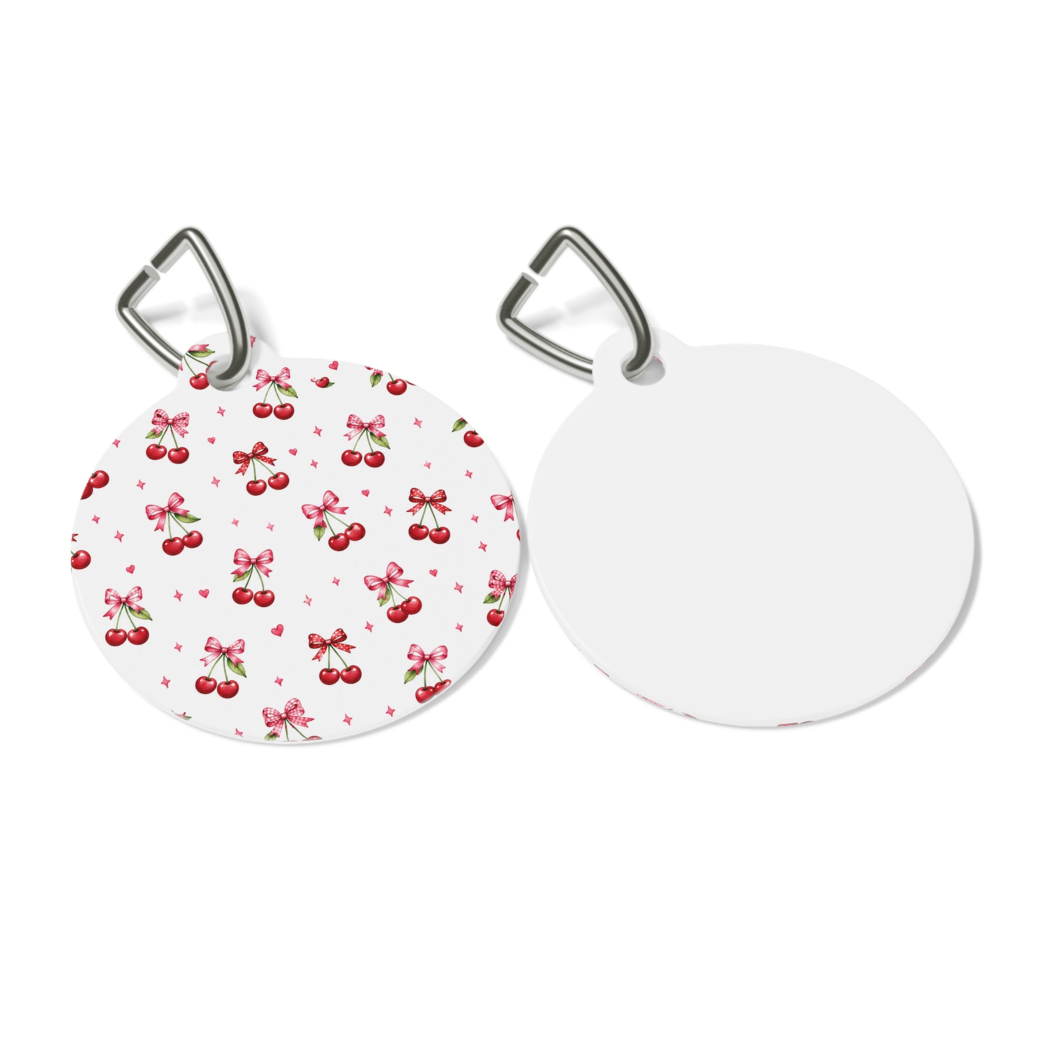 Cherry Bow Pet ID Tag — Cute Pink Cherry Pattern Dog & Cat Name Tag