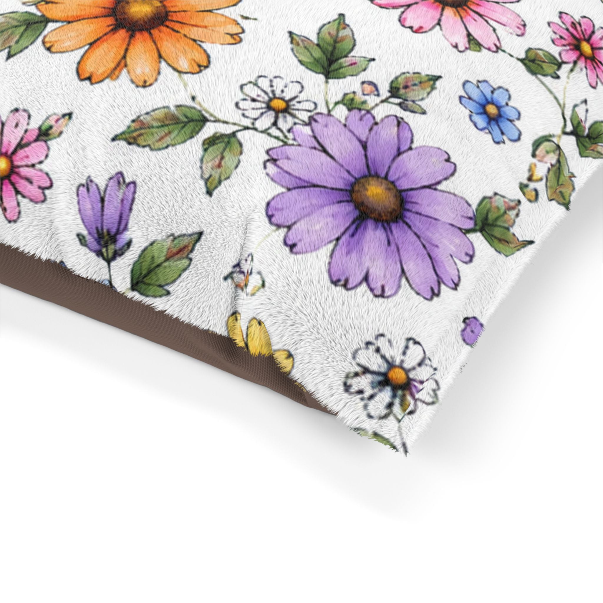Floral Daisy Pattern Pet Bed — Soft Cozy Cushion for Cats & Dogs