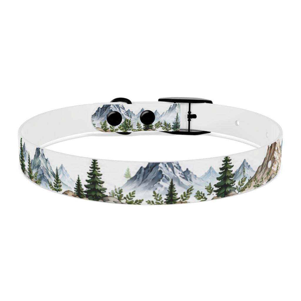 Mountain Pine Dog Collar — Watercolor Mountains & Evergreen Trees