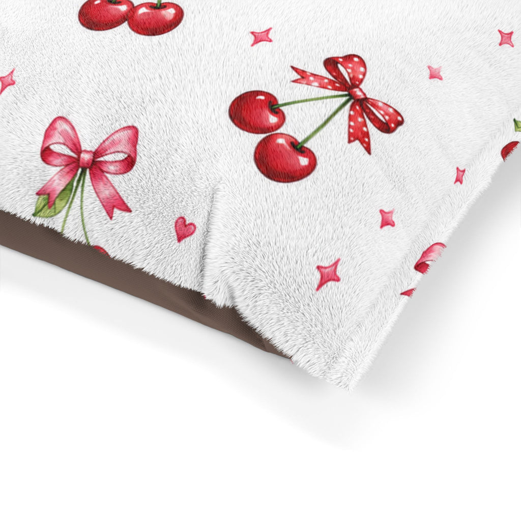 Cherry Bow Pet Bed — Cute Pink Cherry Pattern Dog & Cat Cushion
