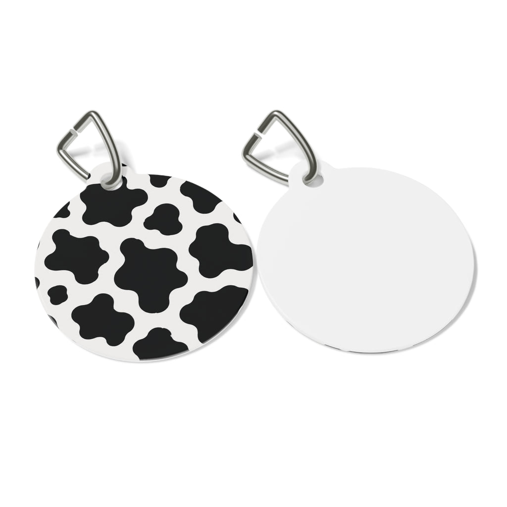 Cow Print Pet ID Tag — Black & White Round Collar Charm