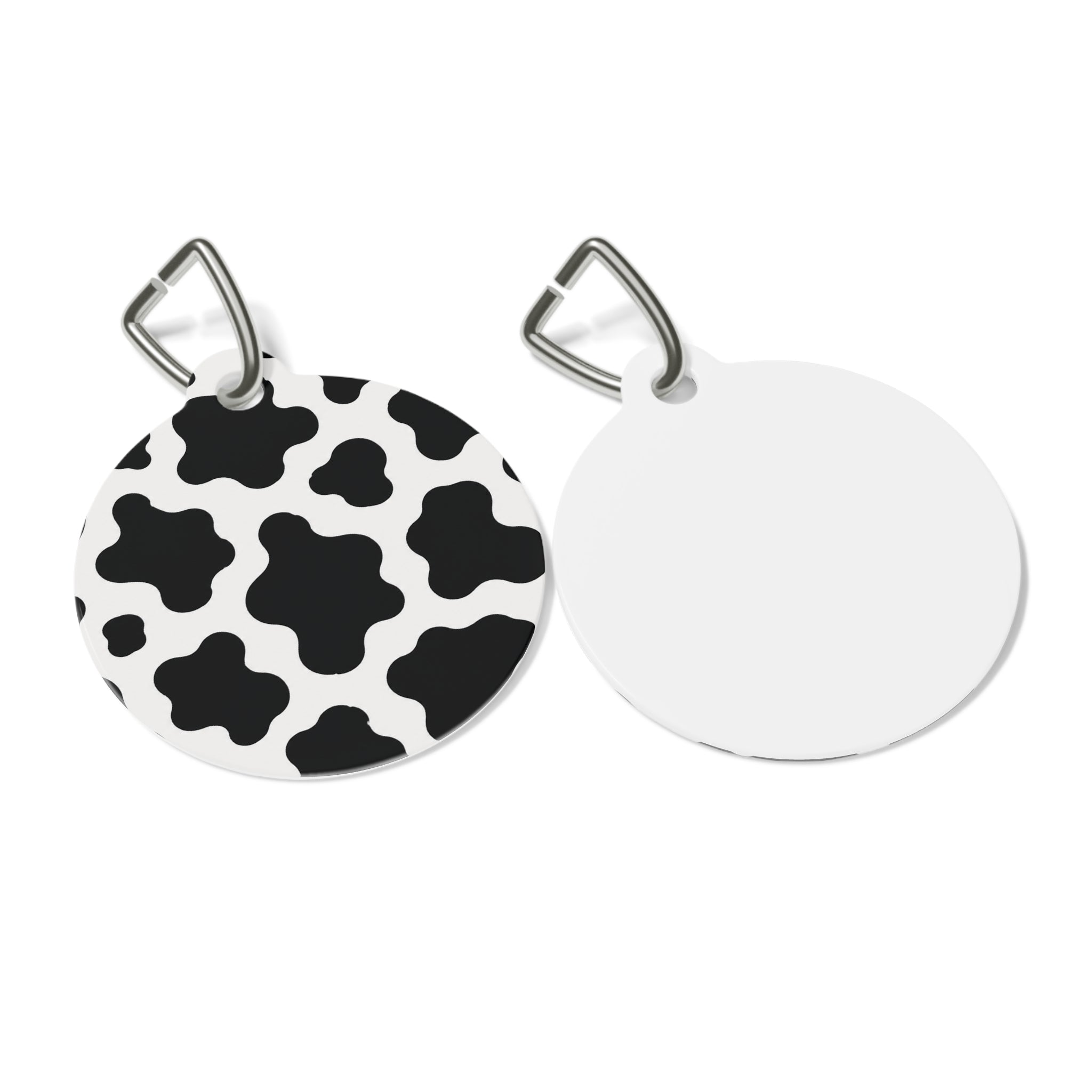 Cow Print Pet ID Tag — Black & White Round Collar Charm