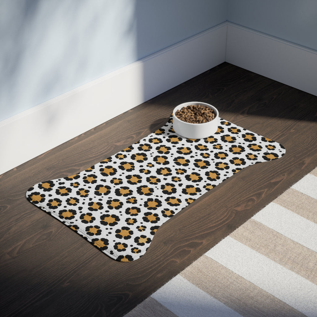 Leopard Print Pet Feeding Mat — Non-Slip Bone-Shaped Cat & Dog Placemat