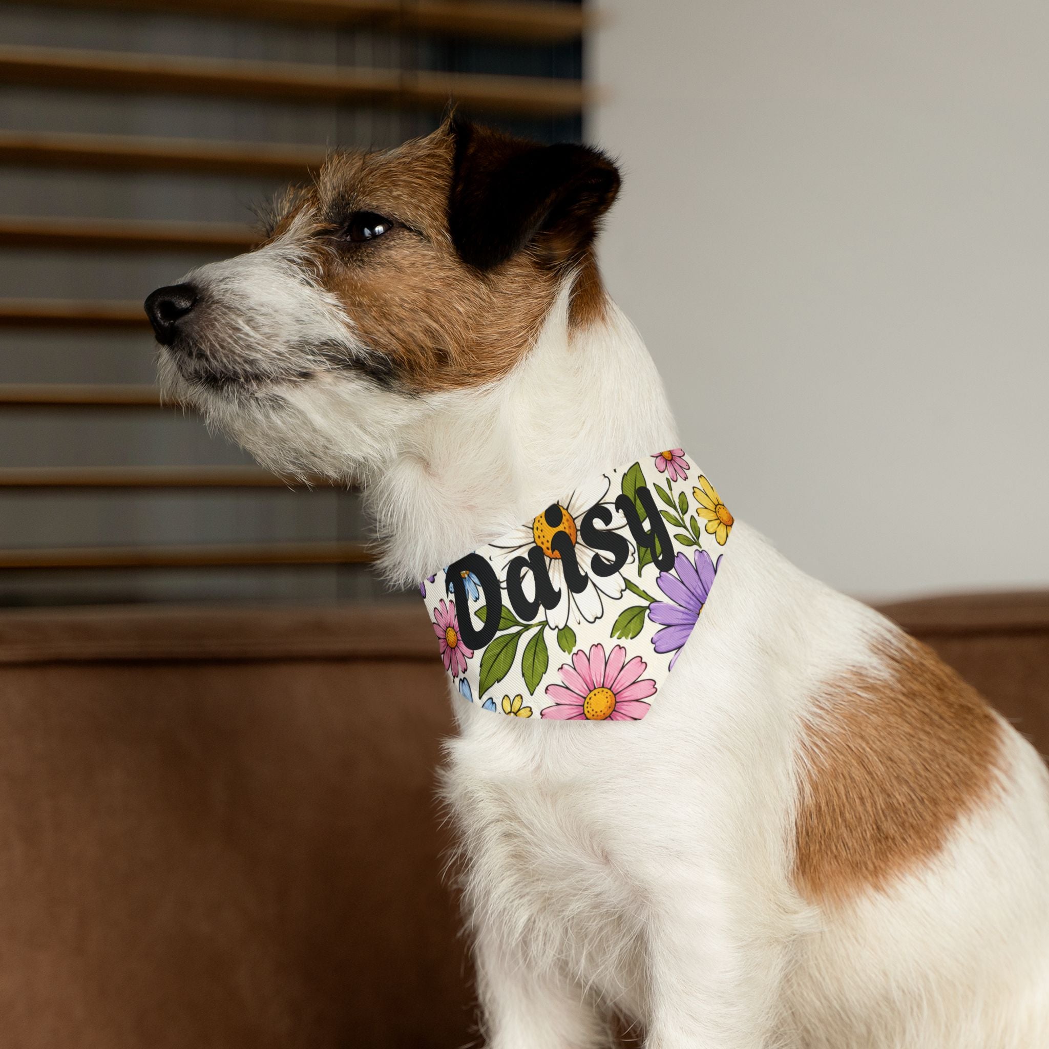Daisy Floral Pet Bandana Collar — Personalized Dog Bandana with Name