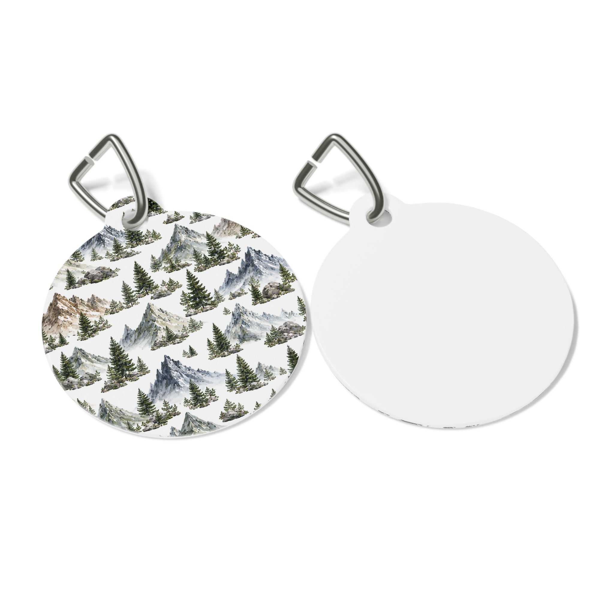 Mountain Pines Pet Tag — Scenic Wilderness Round ID Tag for Dogs & Cats