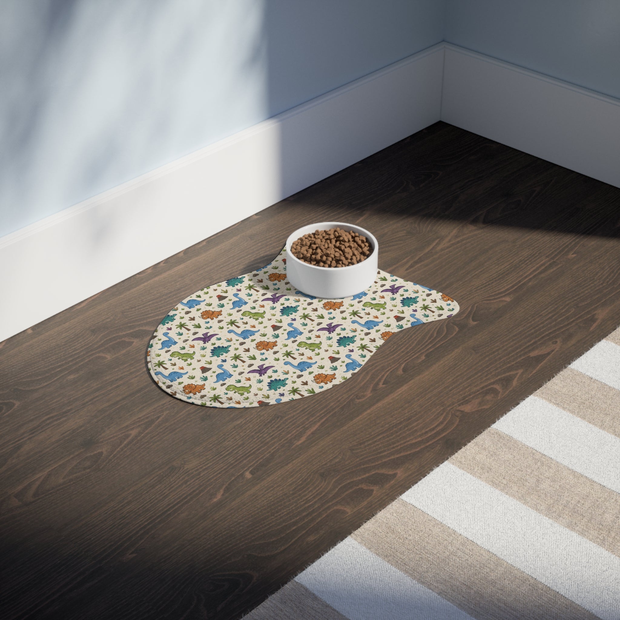 Dinosaur Print Pet Feeding Mat – Non-Slip Food & Water Placemat for Dogs & Cats