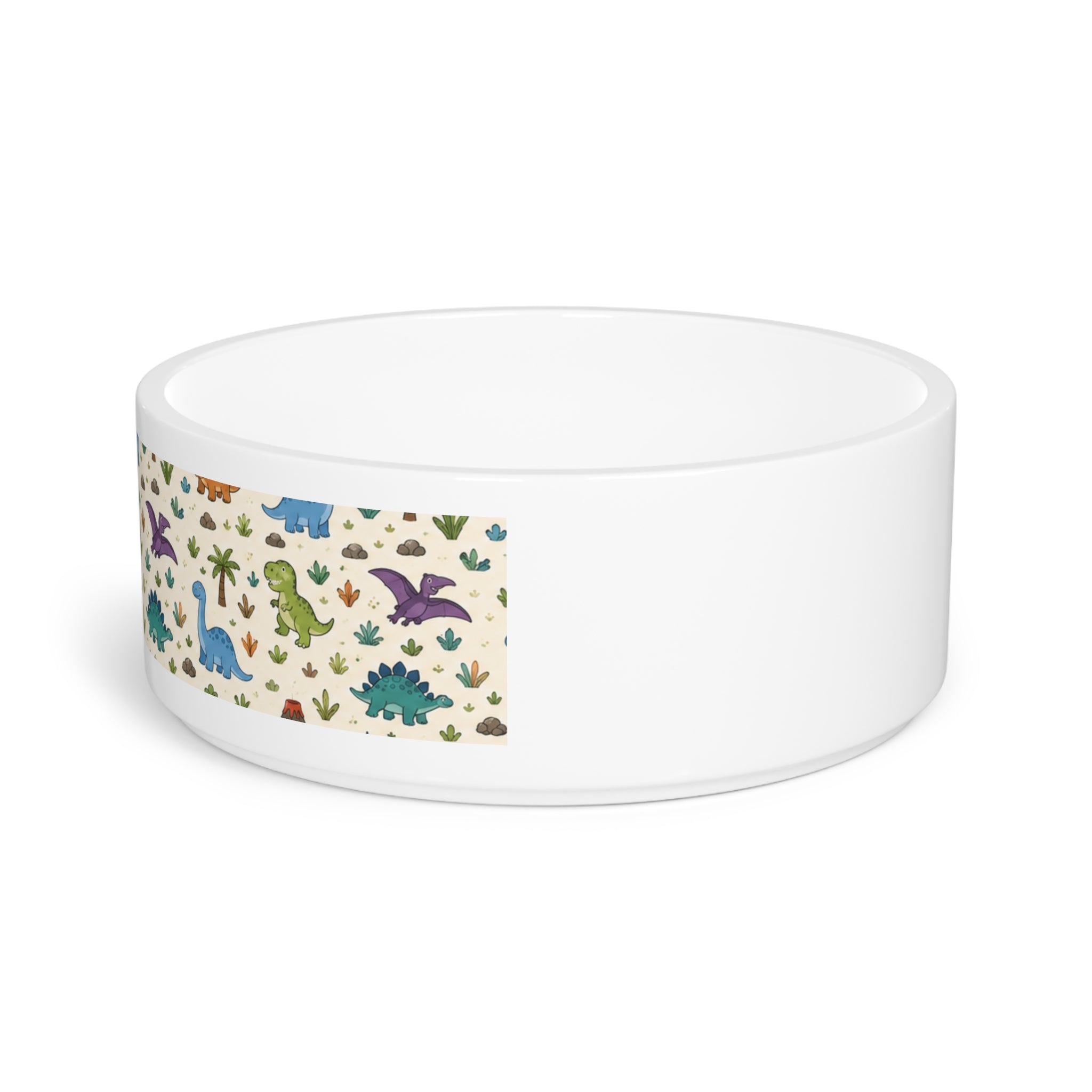 Dinosaur Pattern Pet Bowl — Cute Colorful Dino Feeding Dish for Dogs & Cats