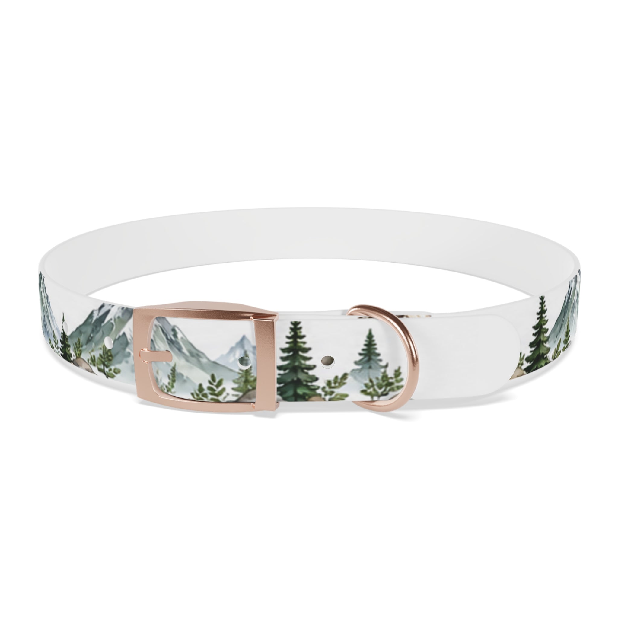 Mountain Pine Dog Collar — Watercolor Mountains & Evergreen Trees
