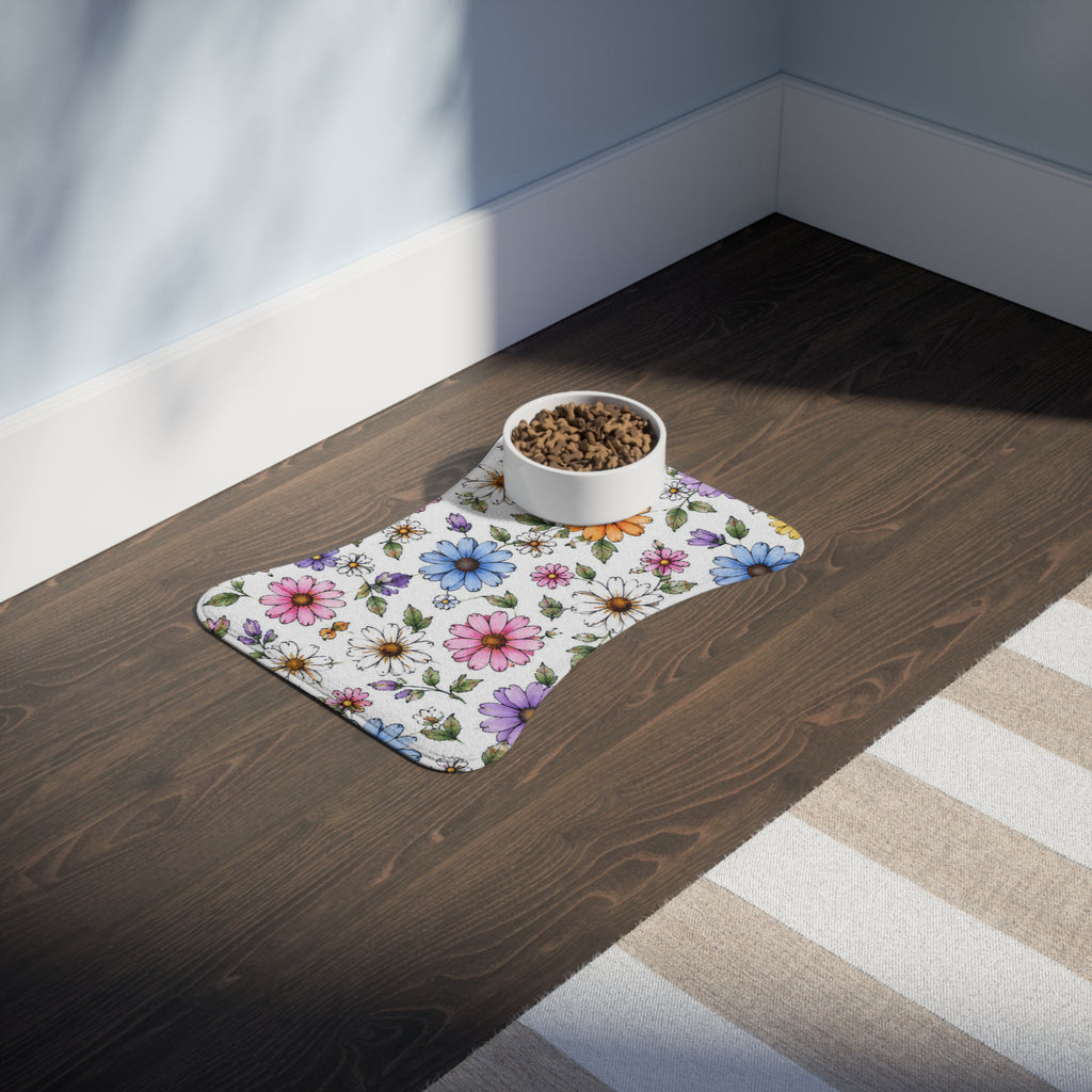 Floral Dog & Cat Feeding Mat — Colorful Daisy Print Pet Placemat