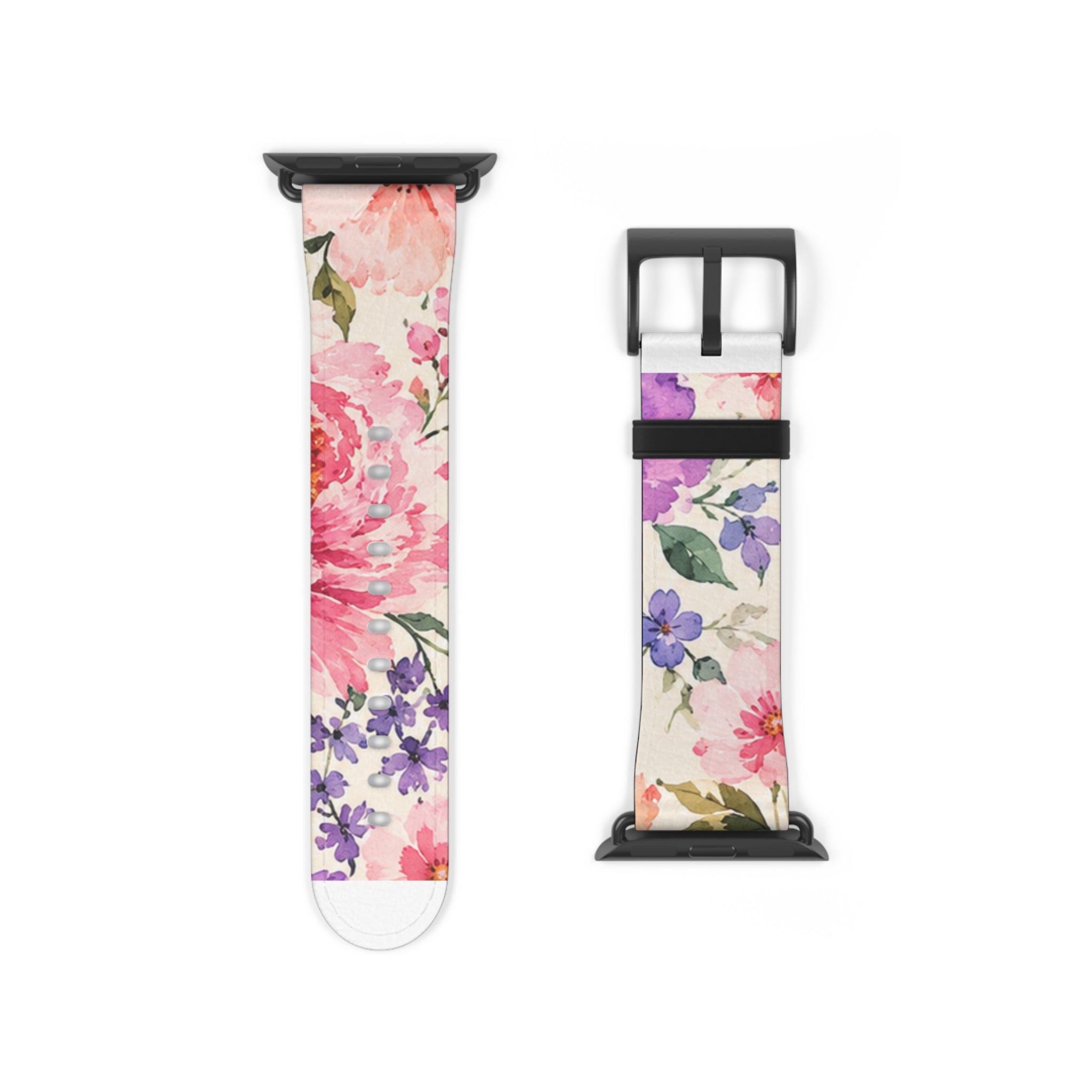 Floral Watercolor Watch Band — Pink & Lavender Garden Apple Watch Strap