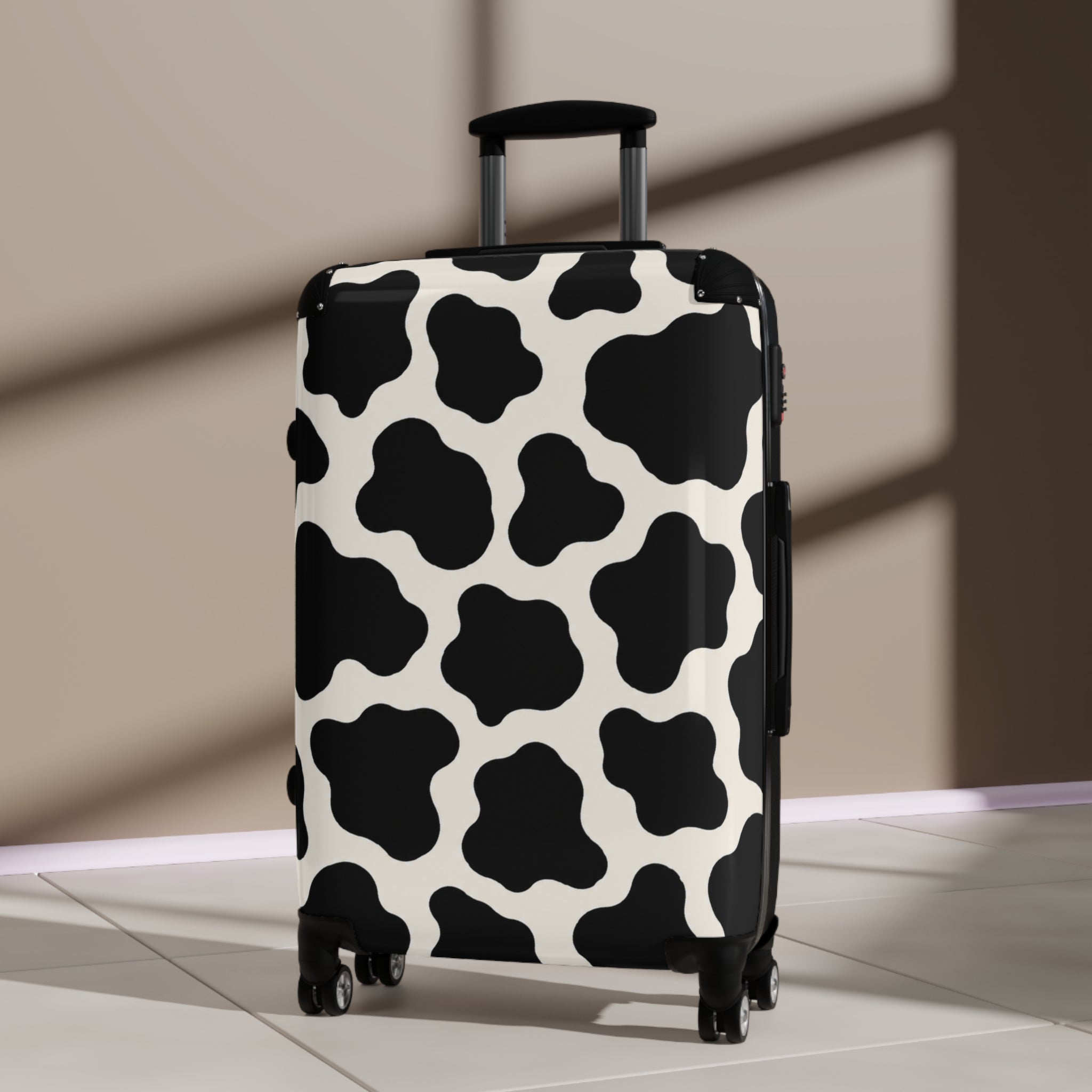 Cow Print Carry-On Suitcase — Black & White Animal Pattern Travel Luggage