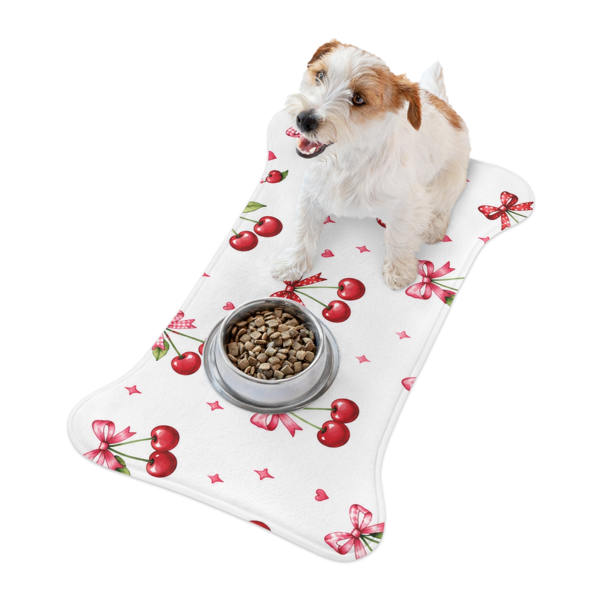 Cherry Bow Pet Feeding Mat — Cute Non-Slip Placemat for Dog & Cat Bowls