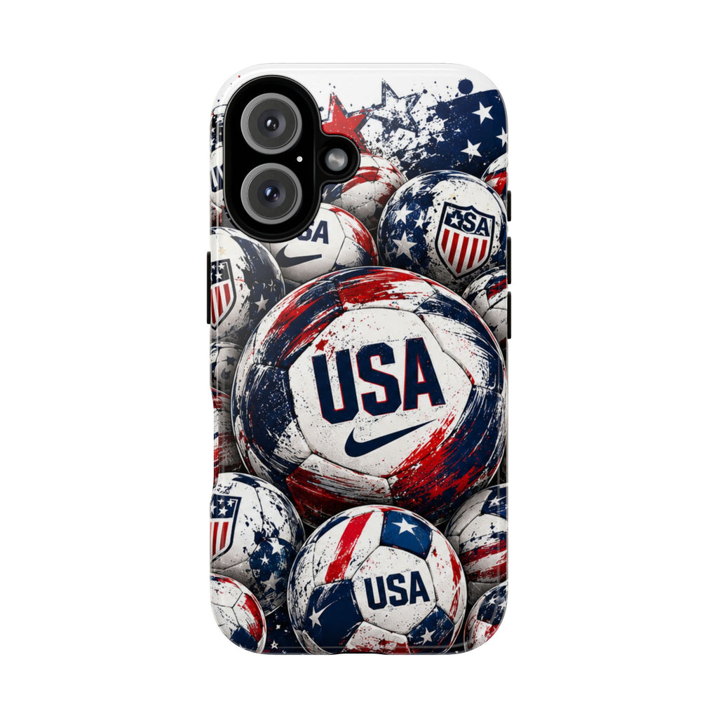 USA Soccer Ball Phone Case — Patriotic Red White Blue iPhone Cover