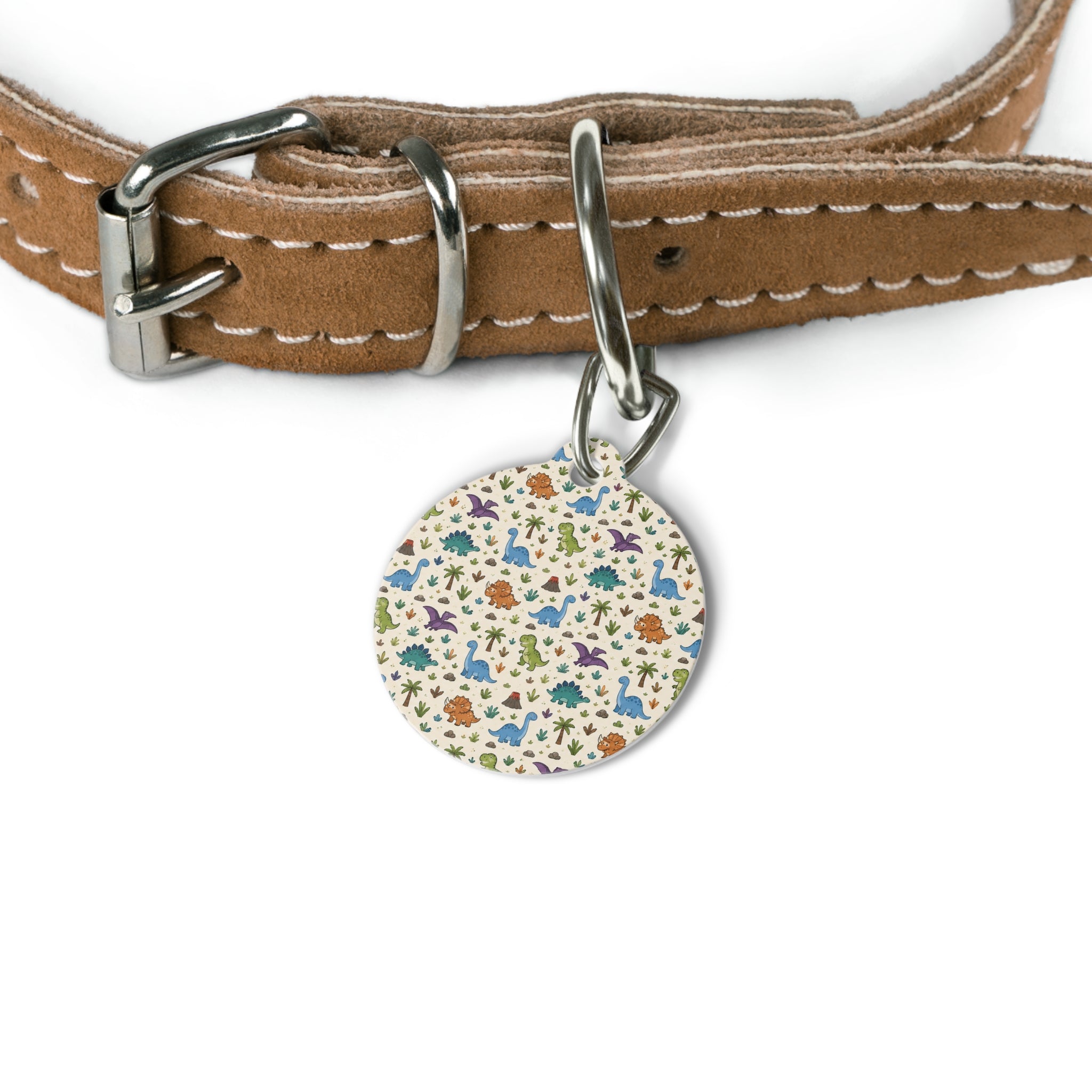 Dinosaur Pattern Pet Tag — Cute Colorful Dino ID Tag for Dogs & Cats