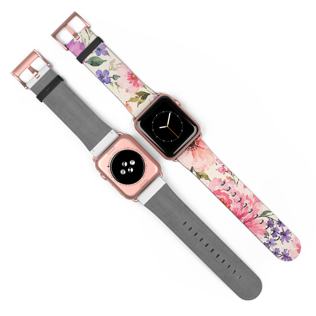 Floral Watercolor Watch Band — Pink & Lavender Garden Apple Watch Strap