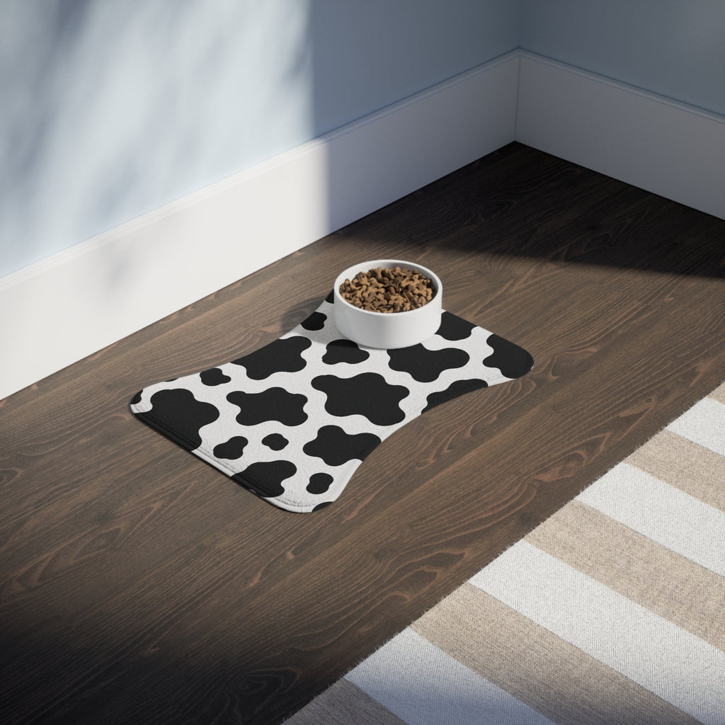 Cow Print Pet Feeding Mat — Non-Slip, Waterproof Dog & Cat Bowl Placemat