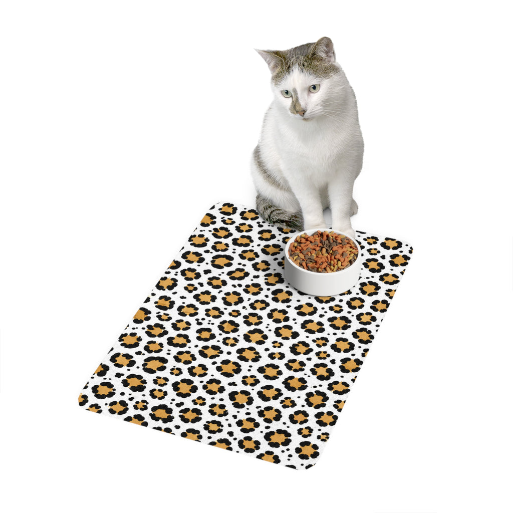 Leopard Print Pet Food Mat (12x18) — Non-Slip Waterproof Placemat for Dogs & Cats