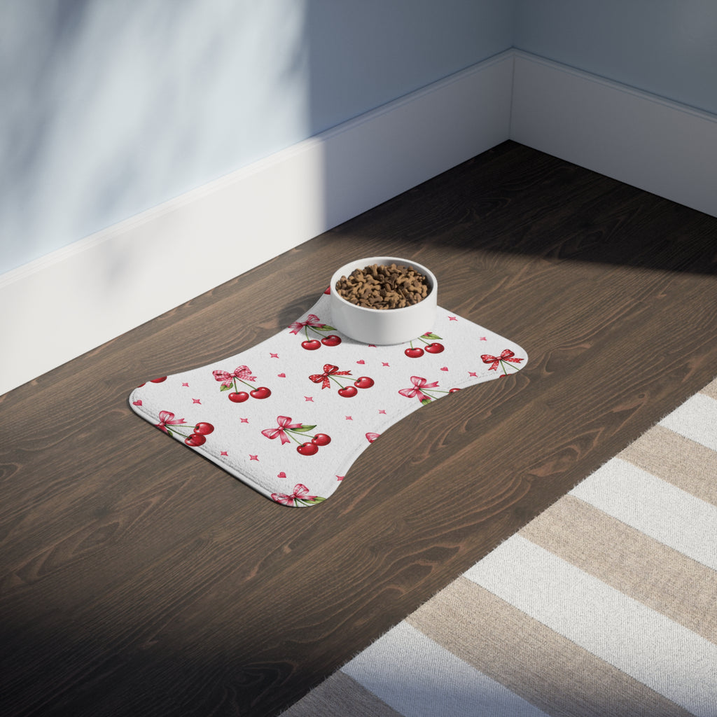 Cherry Bow Pet Feeding Mat — Cute Non-Slip Placemat for Dog & Cat Bowls