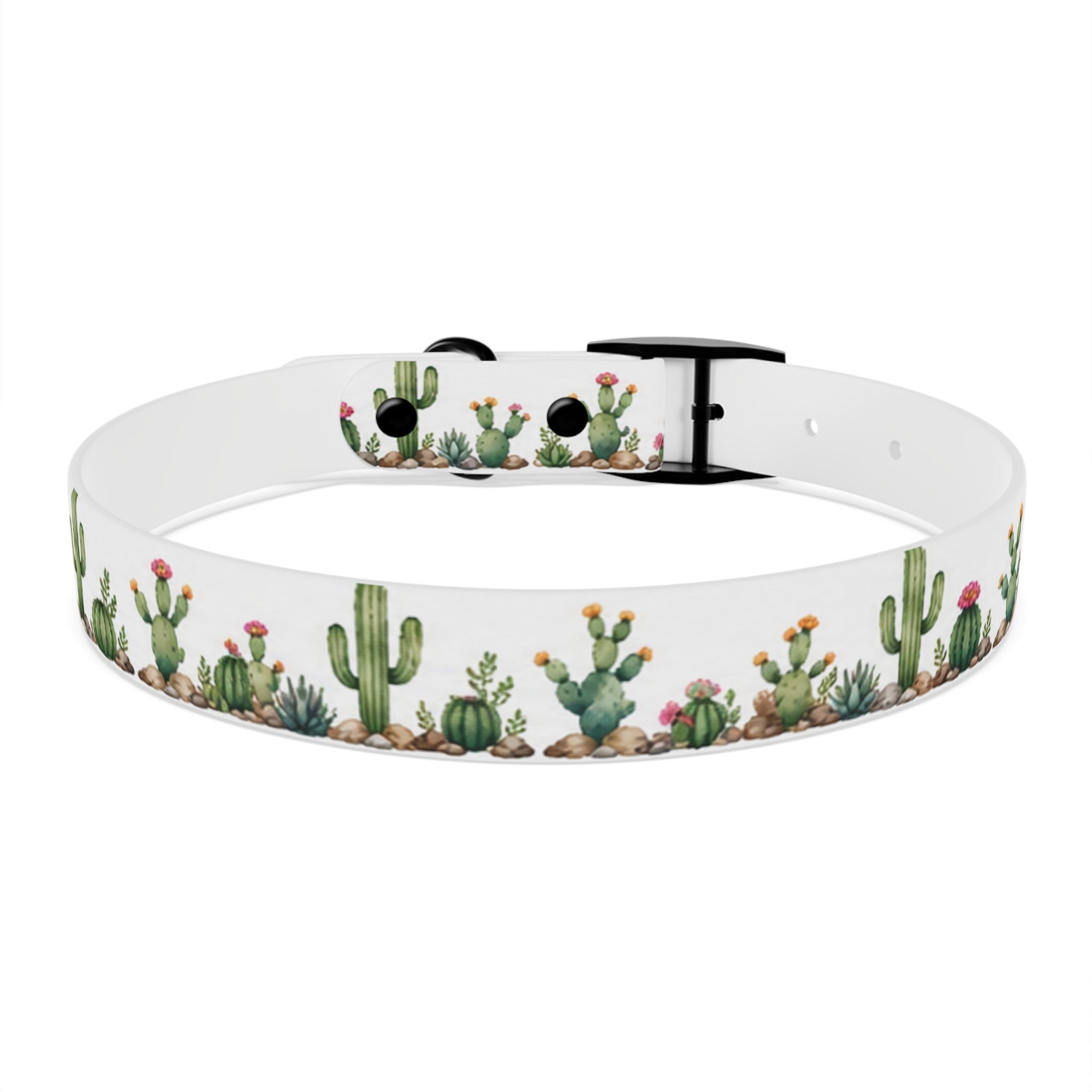 Cactus Garden Dog Collar — Watercolor Succulent Print for Small & Large Dogs