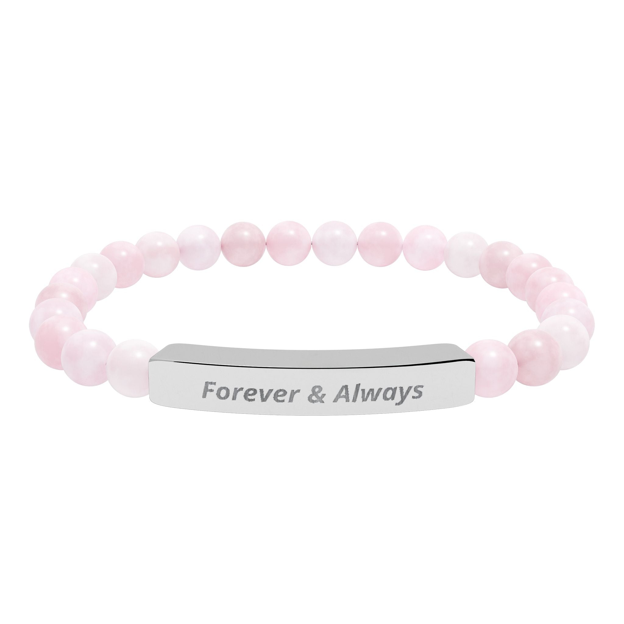 Engraved Natural Stone Bar Bracelet — "Forever & Always" Stretch Beaded Bracelet
