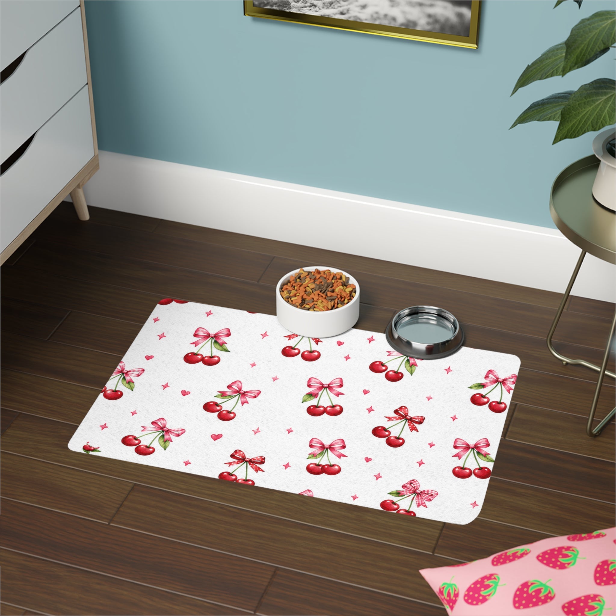 Cherry Bow Pet Food Mat (12x18)