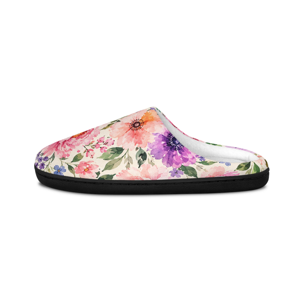 Floral Watercolor Women's Indoor Slippers — Pink Peony Cozy House Shoes