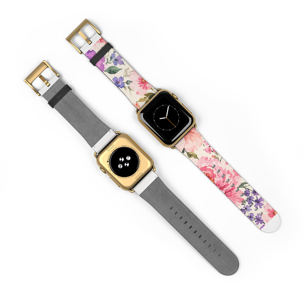 Floral Watercolor Watch Band — Pink & Lavender Garden Apple Watch Strap