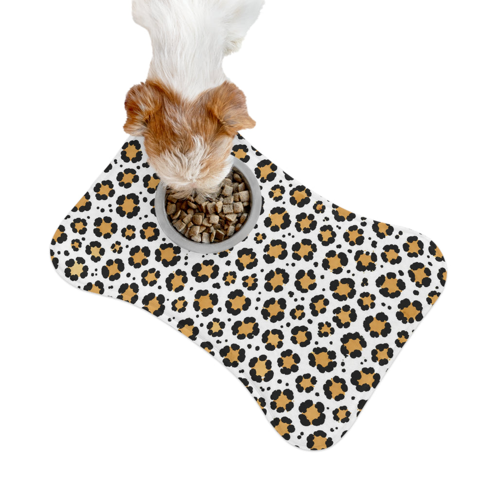 Leopard Print Pet Feeding Mat — Non-Slip Bone-Shaped Cat & Dog Placemat