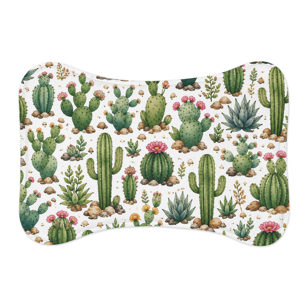 Cactus Pattern Pet Feeding Mat — Non-Slip Bone-Shaped Food & Water Placemat for Dogs & Cats