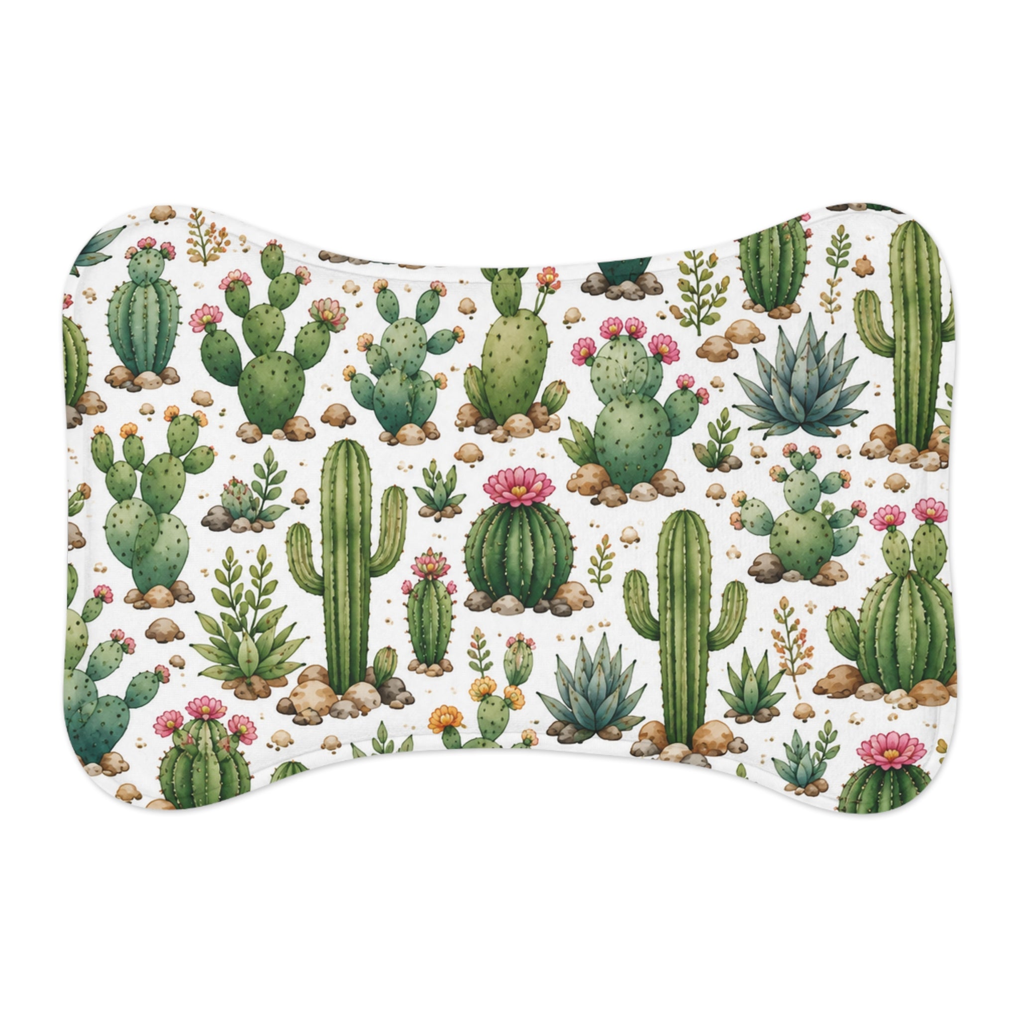 Cactus Pattern Pet Feeding Mat — Non-Slip Bone-Shaped Food & Water Placemat for Dogs & Cats