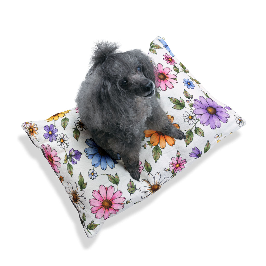 Floral Daisy Pattern Pet Bed — Soft Cozy Cushion for Cats & Dogs