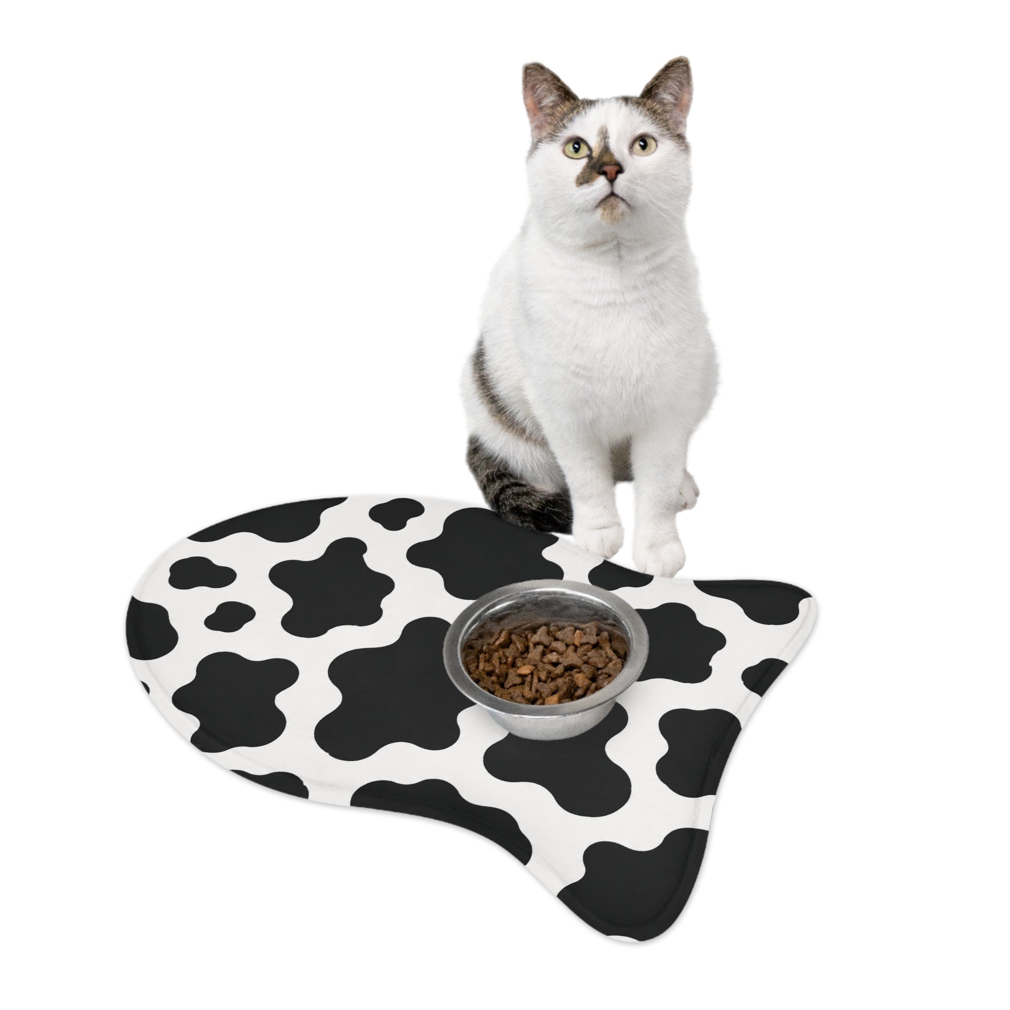 Cow Print Pet Feeding Mat — Non-Slip, Waterproof Dog & Cat Bowl Placemat